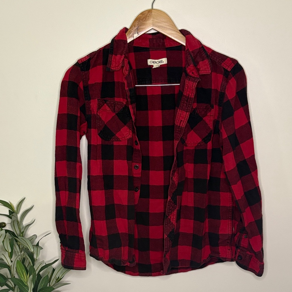Cherokee Kids Red and Black Plaid Button-Down Shirt